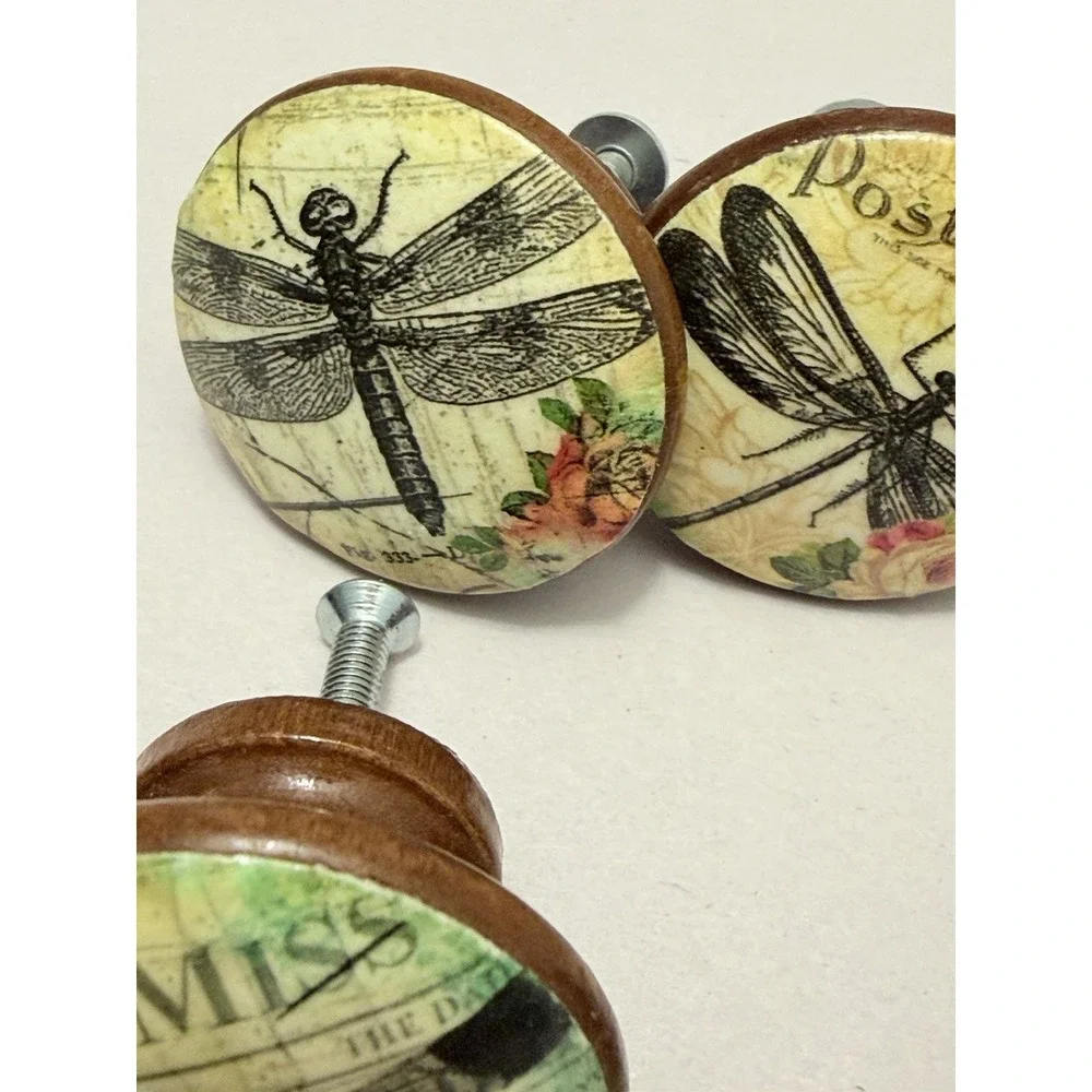 8 PC VTG Drawer Pull Pulls Furniture Knobs French Country Chic Shabby Dragonfly